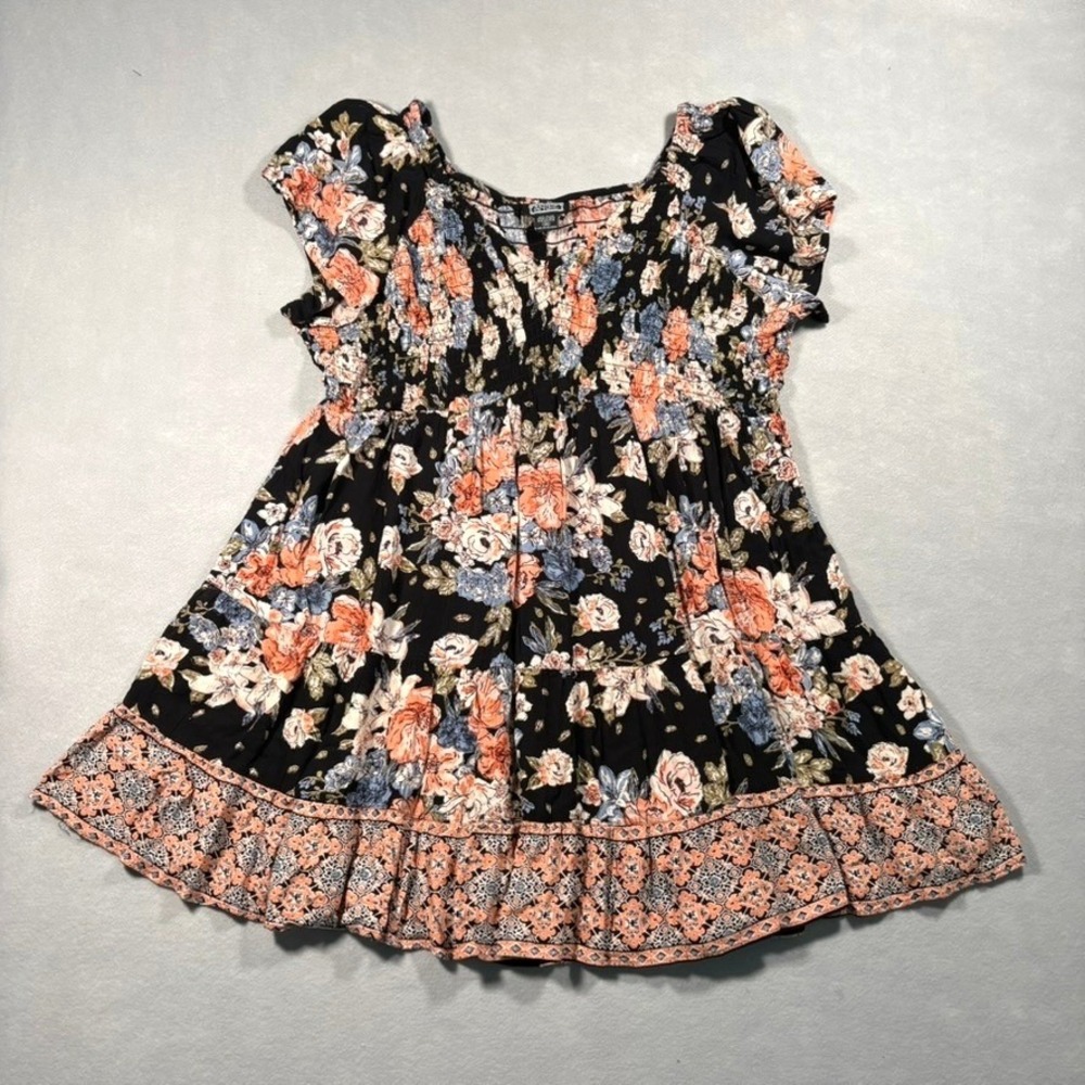 Angie Floral Smocked Babydoll Top 3X Boho Tiered Ruffle Cottagecore Whimsigoth